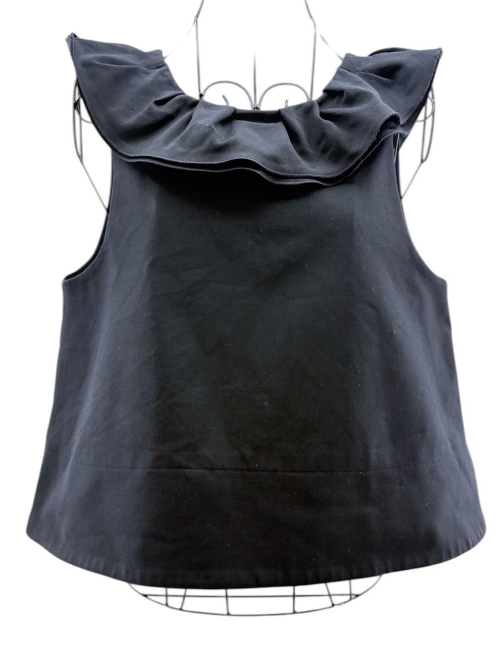 Tibi Black Ruffle Neck Sleeveless Top Feminine Cropped Size 2